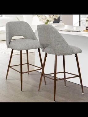 Edwin Gray Upholstered Counter Stools with Walnut Legs